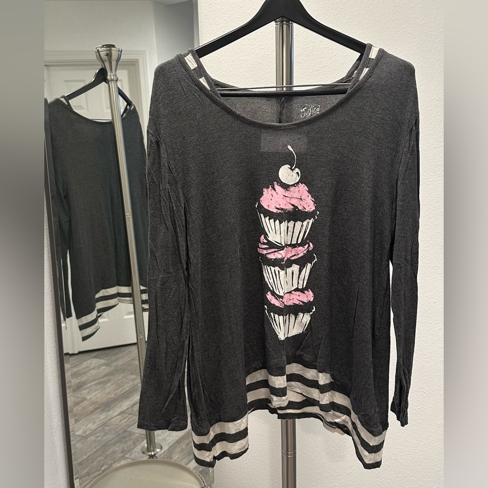 JUSTICE Cupcake Long Slv Charcoal Creme w/ stipes - size Childrens Clothing: 20